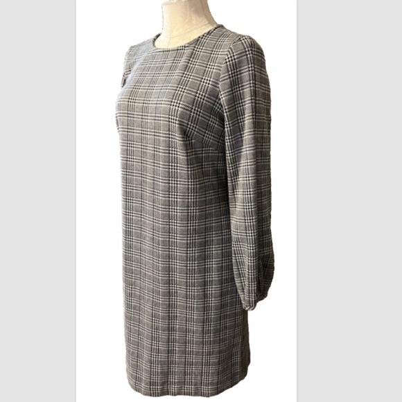 Chaps Ralph Lauren Dress Black White 8 Stretch Long Sleeve Shift Washable - Picture 3 of 9